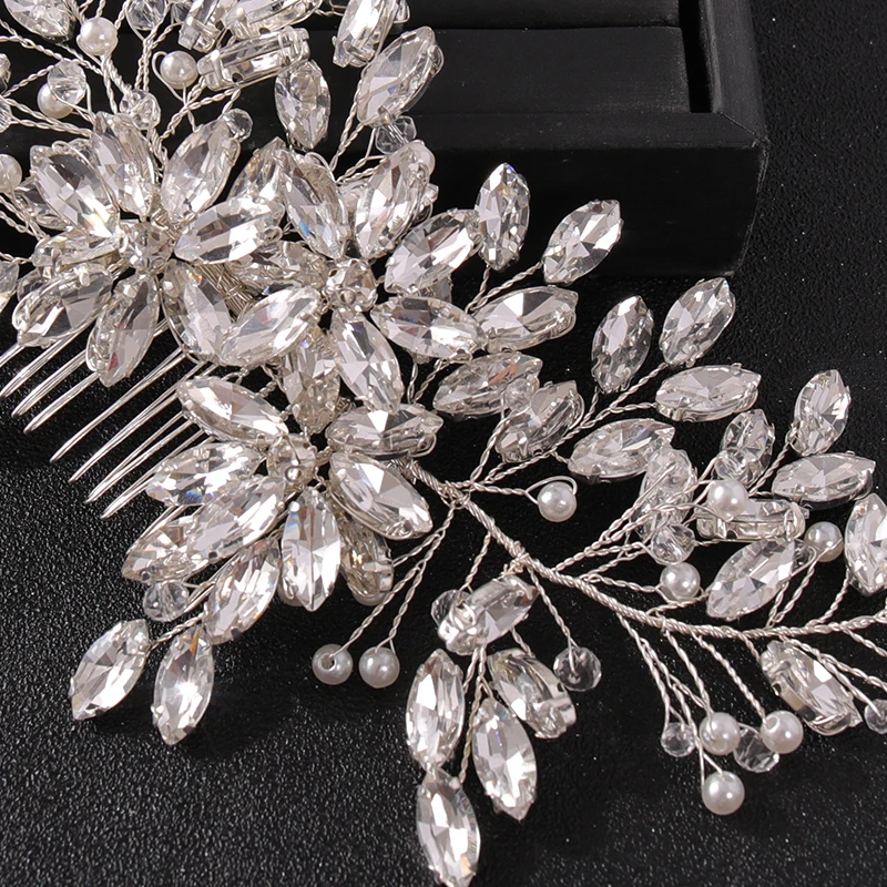 New Handmade Silver Color Rose Gold Tiara Hair Combs Crystal Rhinestone Combs Bridal Hair Accessories Wedding Women Hairbands image 6