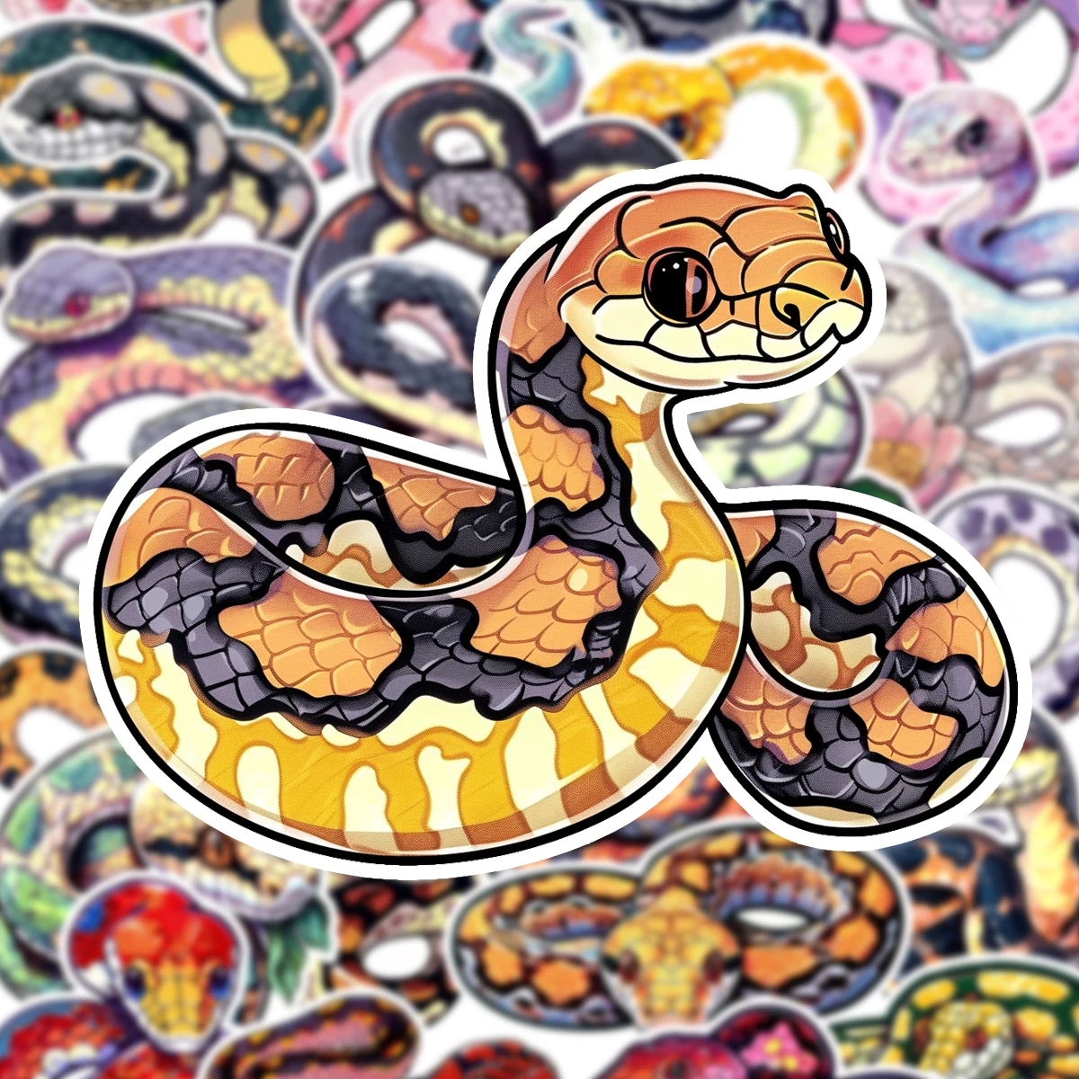 50pcs Personalized Cartoon Snake Creative Ledger Stickers Waterproof Self-Adhesive White Edge Stickers