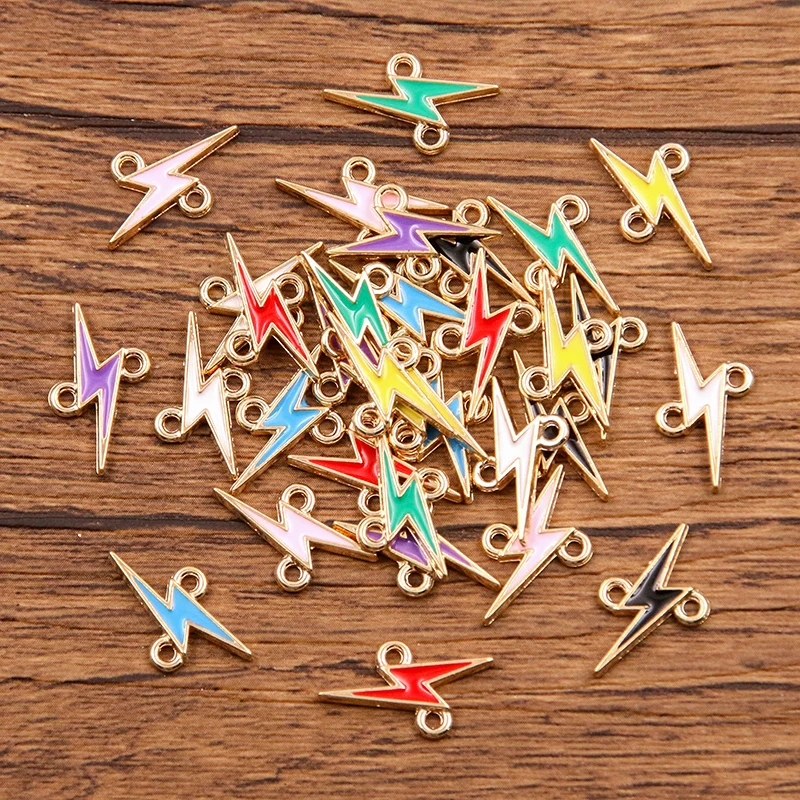 20Pcs 8 Color 9x17MM Alloy Metal Drop Oil Lightning Charm Nature Connector For DIY Bracelet Necklace Jewelry Making