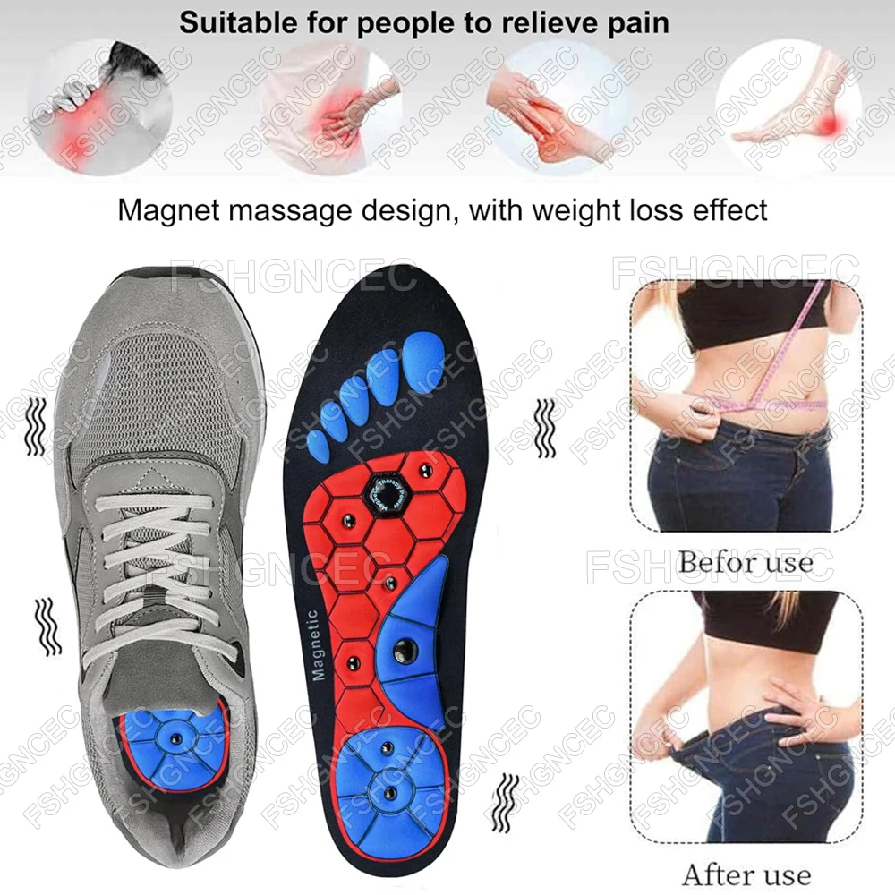 Magnetic Acupressure Insoles for Shoes Flat Foot Arch Support Plantar Fasciitis Orthopedic Insoles for Man Woman Weight Loss