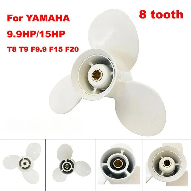 63V-45945-10-EL Outboard Propeller 9-1/4x9 For Yamaha 9.9HP 15HP 20HP Motor White Aluminum Alloy Screw 3 Blade 8 Spline Tooth