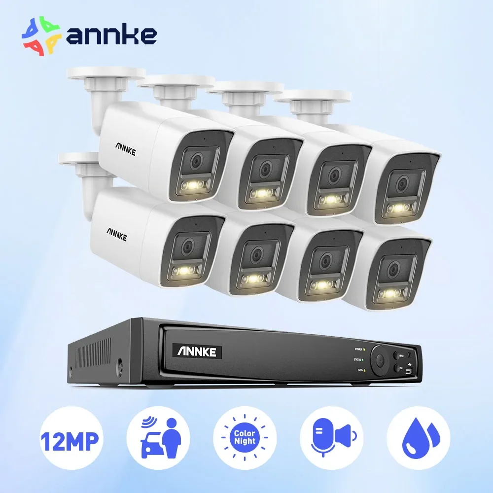 ANNKE 12MP Camera Kits Smart Dual Light Security 8CH NVR 8PCS POE Camera Outdoor CCTV Video Surveillance Protection Camera