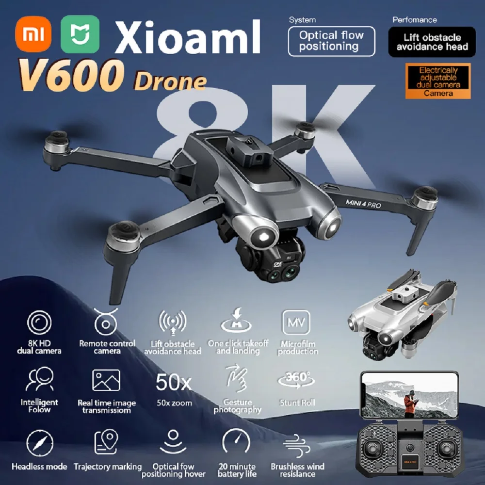 

New V600 Drone with 4k professional HD camera Obstacle Avoidance Drone xiaomi Height Hold RC Brushless Folding Quadcopter Toys