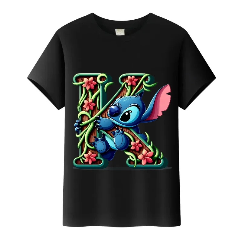 Kawaii ديزني الكرتون غرزة إلكتروني طباعة الصيف بلايز Harajuku امرأة الملابس قميص أسود الرجال البلوزات الاطفال تيز الأسرة تي شيرت