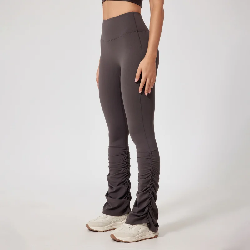 FUBEIKE High Waist Tight Nude Feel Yoga Pants Stitching Casual Pile Style Sports Trousers Running Hip Lifting Leggings Workout