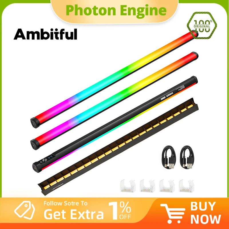 AMBITFUL A2 plus 2500K-8500K RGB-Röhrenlicht Vollfarb-LED-Videosticklicht CRI 95+ TLCI 97+, integrierte Lithiumbatteriebesteuerung