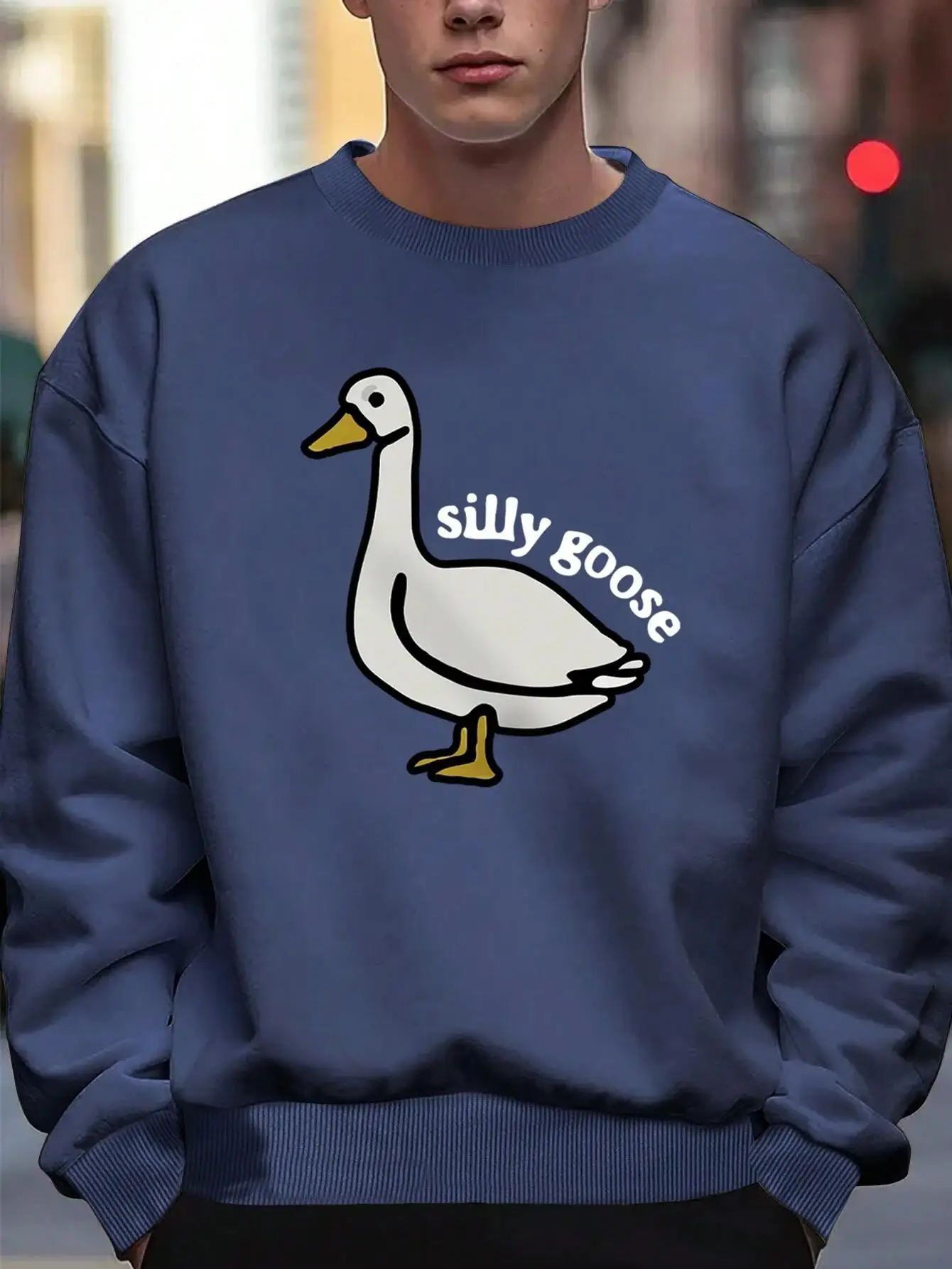 Autumn Casual Men Hoodies Cartoon Duck Letter Silly Goose Print Sweatshirt Street Hip Hop Fleece Pullover Crewneck Loose Clothes