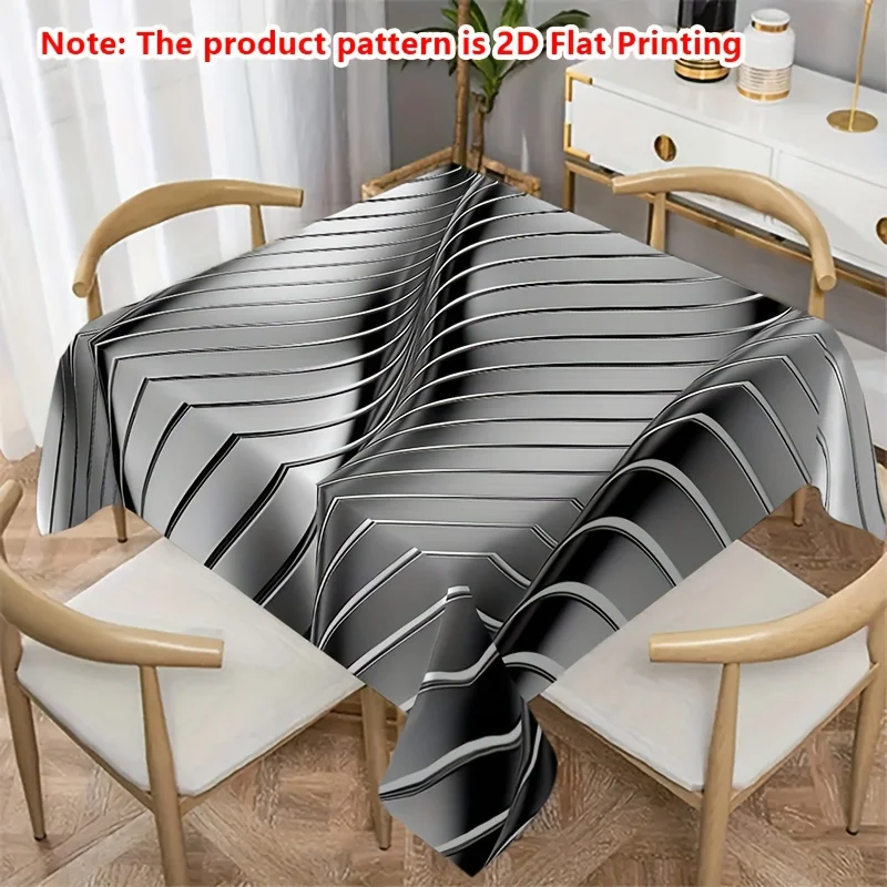 VIKAMA Modern Metallic Tablecloth Silver Black 3D Facet Texture Rectangular Washable Dining Table Cover Industrial Party Decor