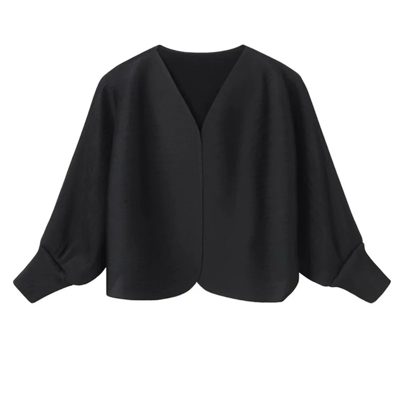 مياكي سترة مطوي ريترو سترة قصيرة 2025 جديد الخفافيش سترة بلون رقيقة فضفاضة مائة المرأة بلايز النساء الملابس #5