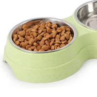 AT19-Double Pet Bowls Water Feeder Stainless Steel Pet Drinking Dish Feeder Cat Puppy Feeding Supplies Dog Accessories