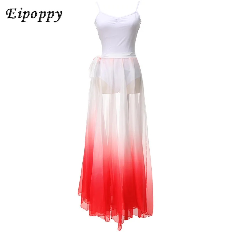 Classica Danse Comtemporaine Gradient Tencel elegante gonna a dondolo grande gonna da allenamento con lacci per prestazioni etniche