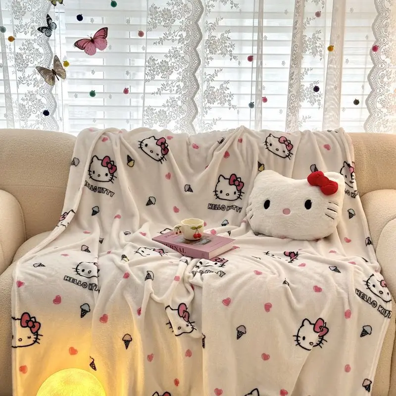 Sanrio Hellokitty Shawl Blanket Summer Air-conditioning Room Sofa Blanket Cartoon Kuromi Milk Fleece Office Nap Cover Blanket