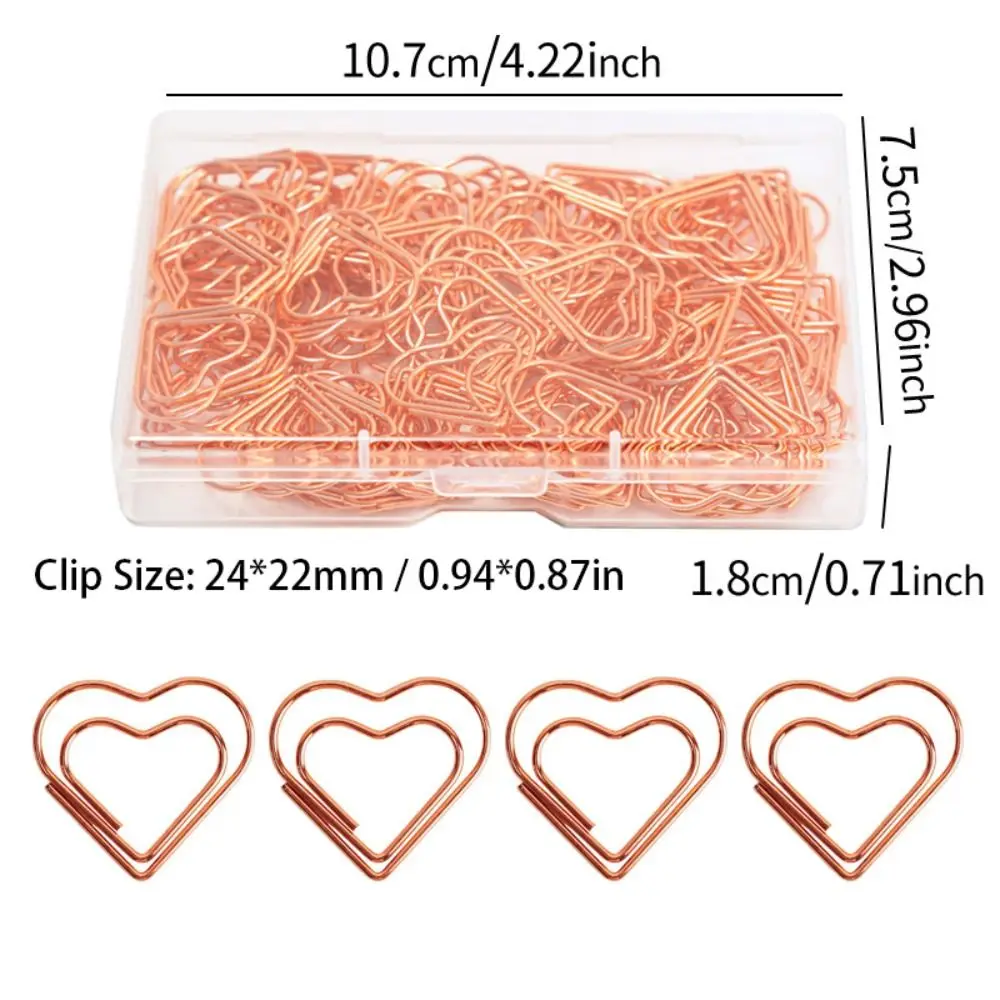 Immagine 7: 100 Pezzi Graffette Decorative a Forma di Cuore Elettroplaccate con Scatola, Graffette Carine Portatili 24*22mm per Ufficio e Casa
