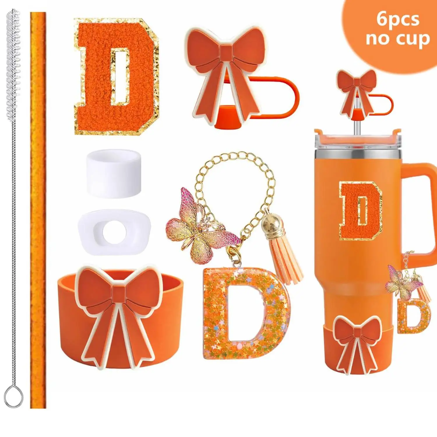Ins Bow Letter Charms Leak Stopper for Stanley Tumbler Bow Straw Topper Cup Sleeve Accessories And Letter Stickers
