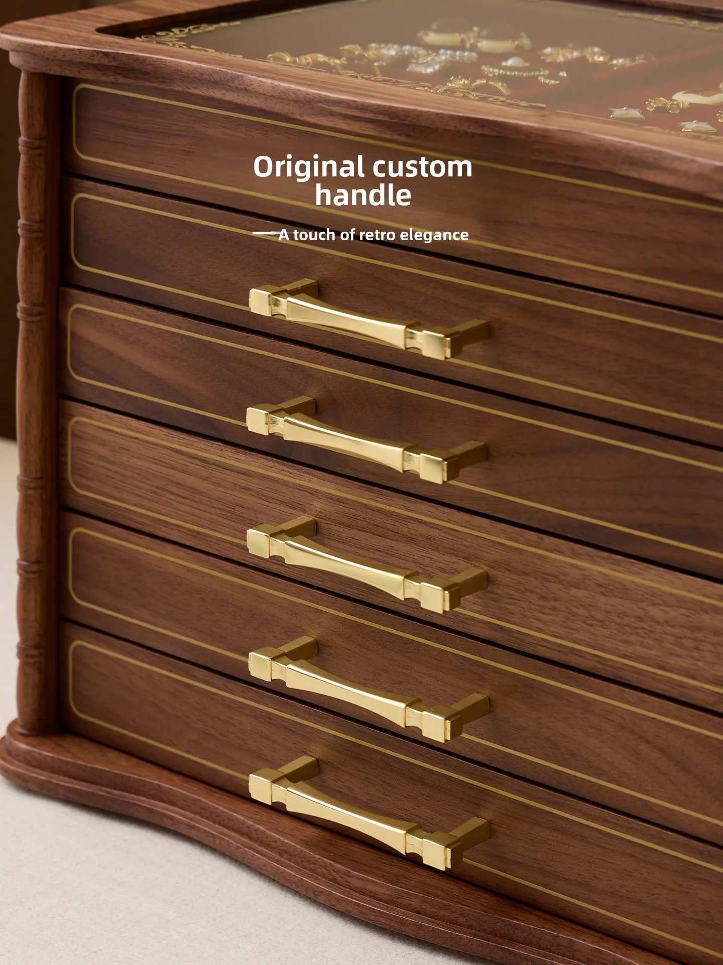 HYS  walnut jewelry box multi-layer pure solid wood jewelry storage box