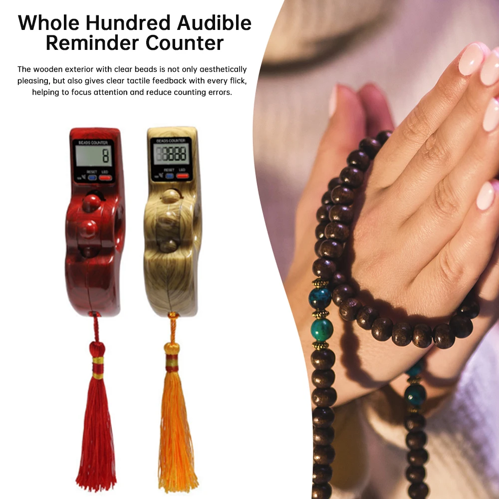 Hand Counter with LED Beep Sound Portable Electronic Digital Rosary Beads Tally Toy Tassel for Meditation Muslim Prayer