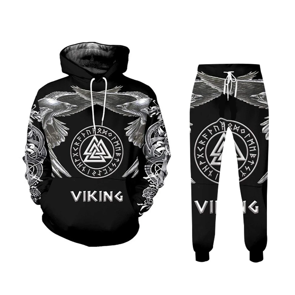 New 3D Printing Viking  Fashion Men Women Tracksuits Crewneck  Hoodies+pants Plus Size S-7XL Harajuku Coats Tracksuit Men