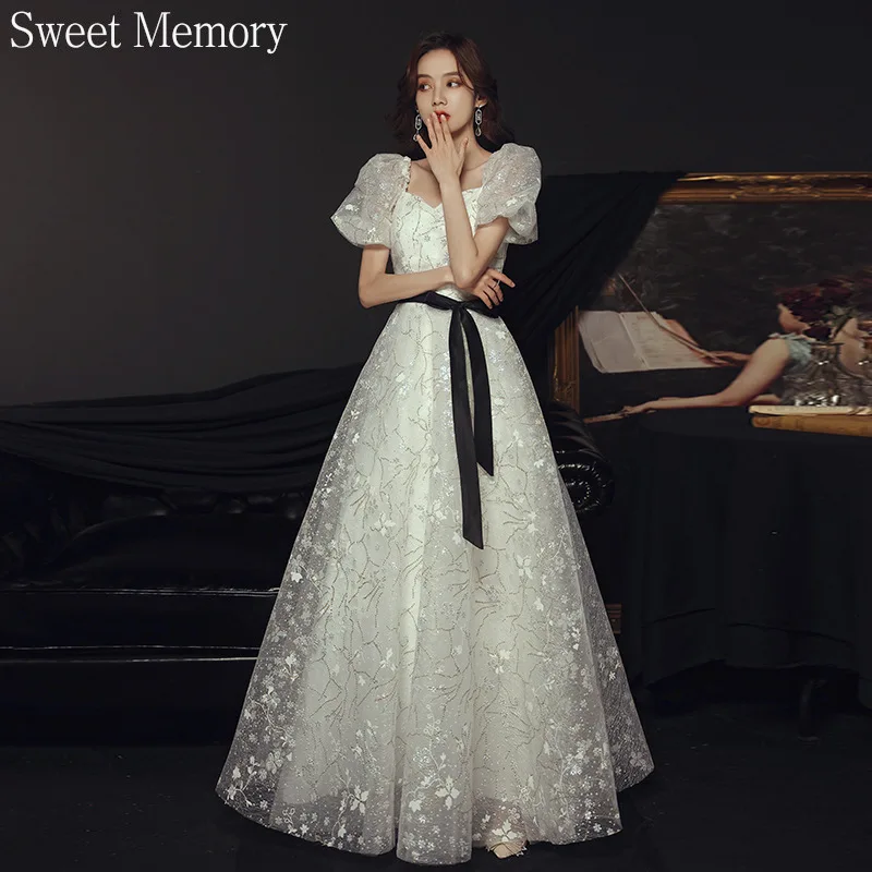 N130 Customized Square Collar White Dress Long Sweet Memory Princess Birthday Floor Length Cocktail Party Dresses For Women Girl