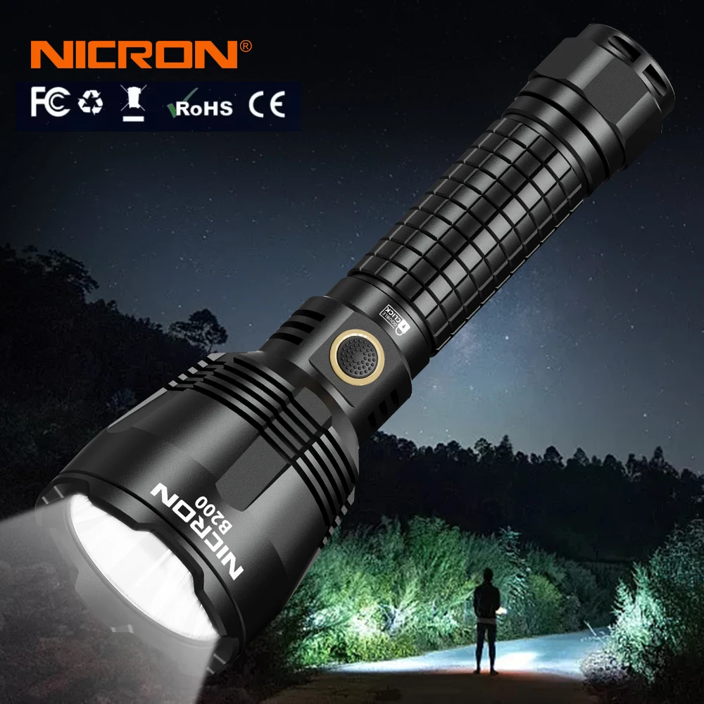 NICRON B200 Ultra Bright Tactical Flashlight 1600LM Far Distance 1000m Super LED Torch Light Waterproof IP68 For Search Rescue