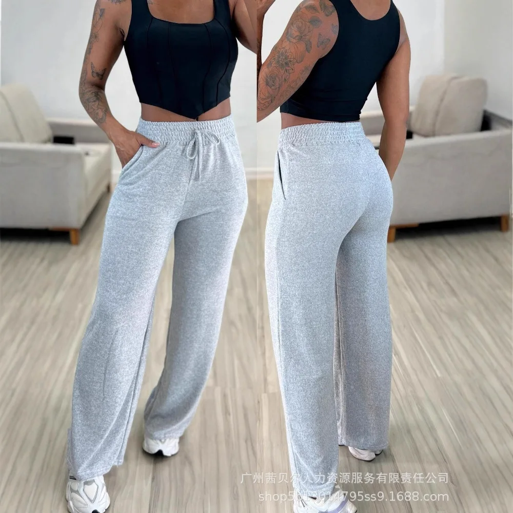 

Women High Waisted Pants Solid Capris Pockets Drawstring Lace Up Full Length Solid Straight Slim Casual Office Lady 2025 Autumn