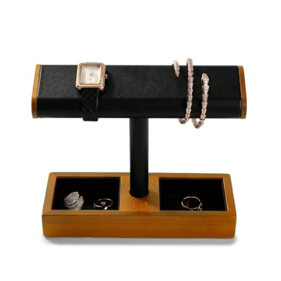 

Solid Wood Watch Display Stand T-bar Watch Stand Holder Organizer For Men And Women Black