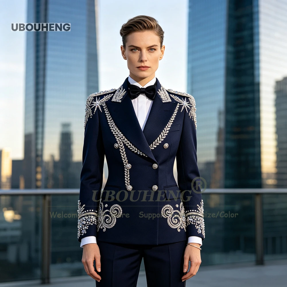 Intricate Hand Beading Women Suits Single Brested Jacket Pants 2 Piece Sets Bride Mother Formal Wear Tuxedo Attire Customized