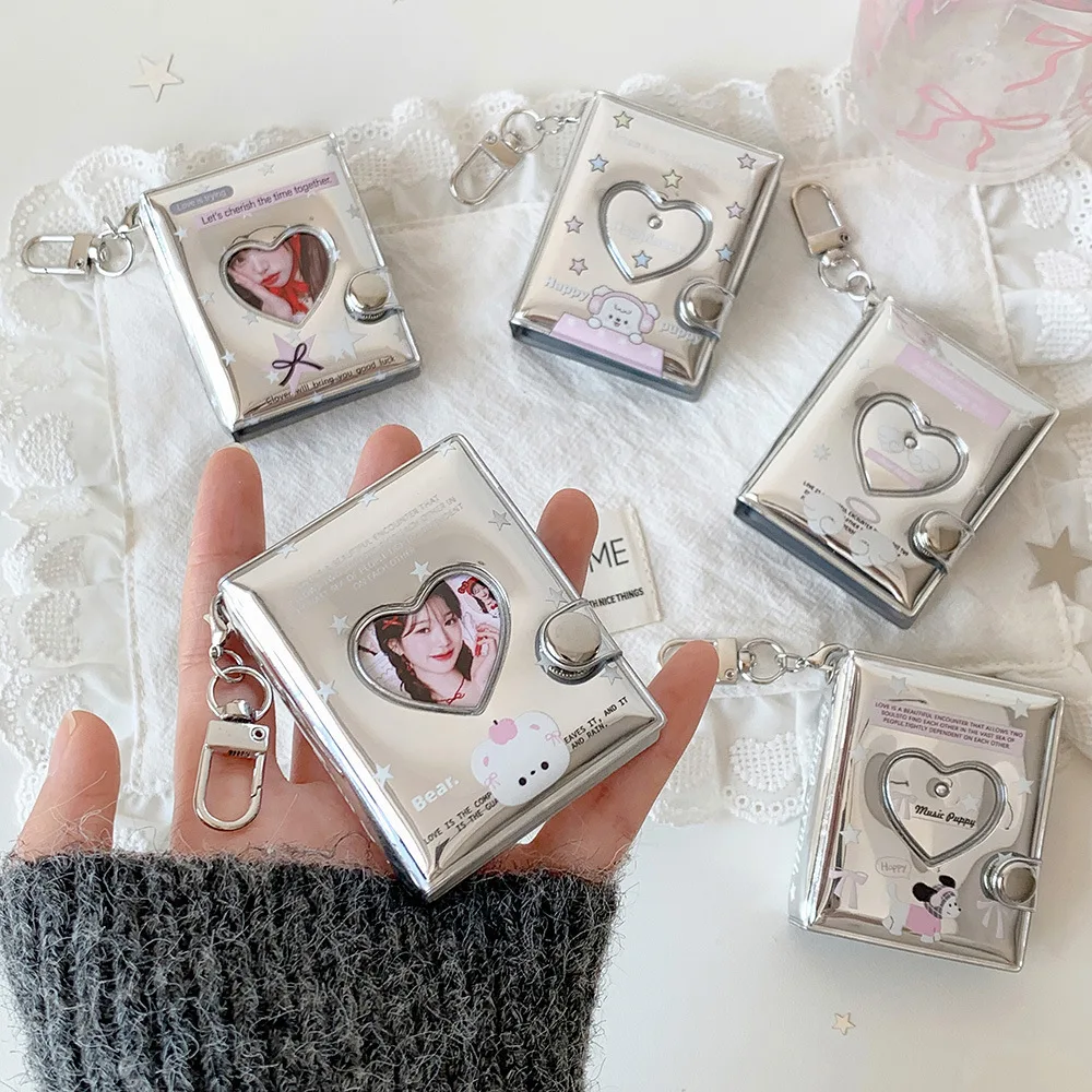 2 Inch Keychain Pendant Photo Album Star Chasing Big Head Sticker ID Photo Card Album Cartoon Puppy Silver