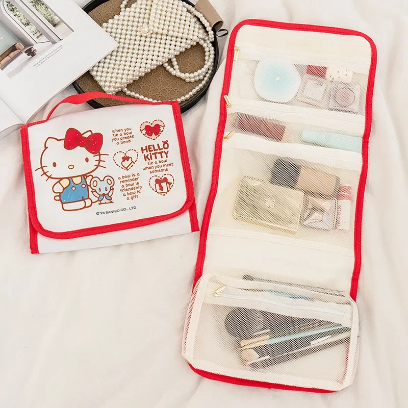 

Косметичка Hello Kitty, складная косметичка Kuromi, портативная портативная сумка для хранения с героями мультфильмов, студенческая ручная сумка для стирки Cinnamoroll