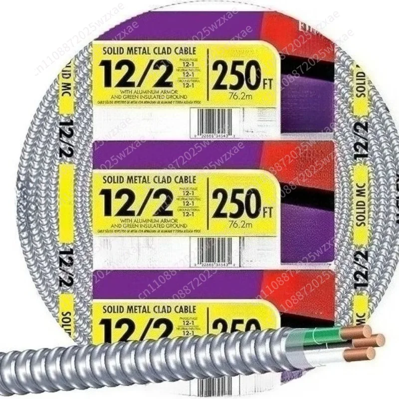 250 Ft 12/2 Solid Cu Mc Lite Cable, Aluminum 12/2 Ul American Standard Mc Cable