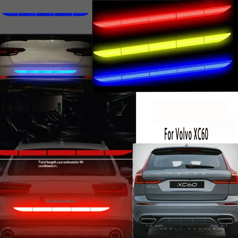 

For Volvo XC60 1Pcs Car Reflective Warning Tape Trunk Anti-Collision Bumper Strip Universal Auto Safety Reflector Sticker