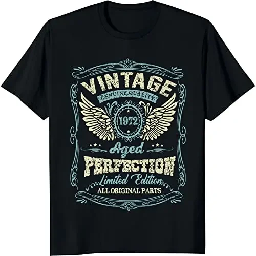 Cotton Vintage 1972 T Shirts for Men 50th Birthday Gifts for Men Husband Funny Retro Inspired Graphic Tee Shirt