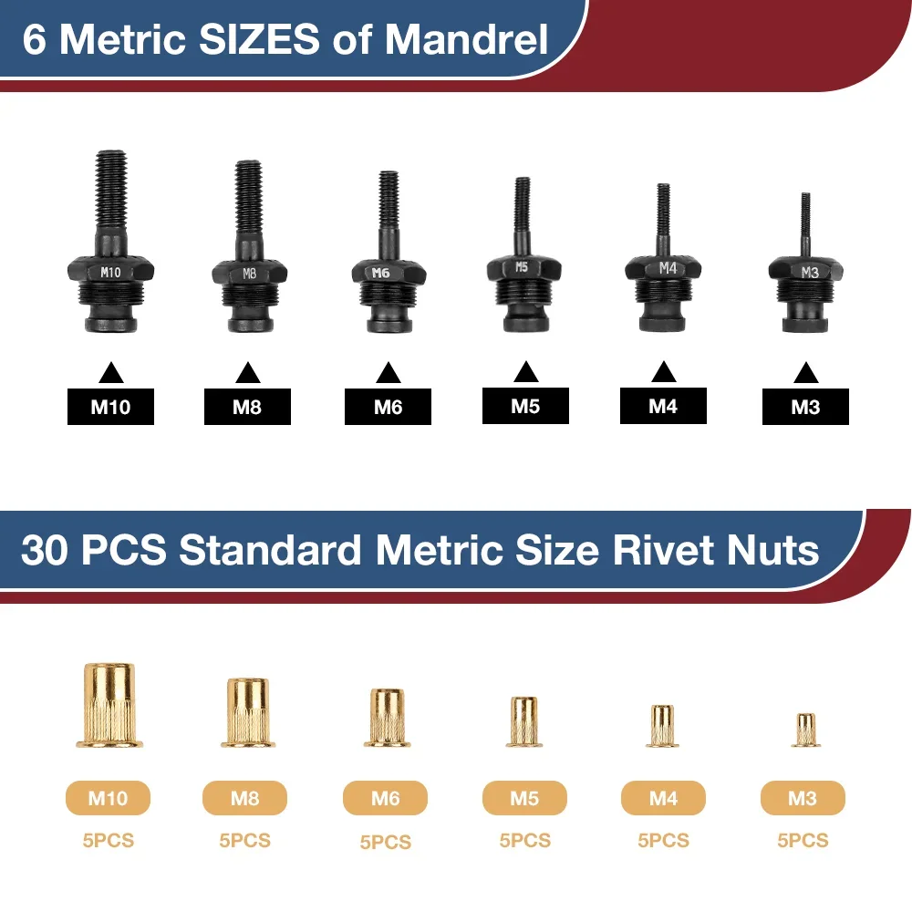 Rivet Nut Gun Set For Nut Tool M3 M5 M6 M8 M10 Quick Pull Rivet Home Use Cordless  Nut Gun Adapter Portable Hand Tool