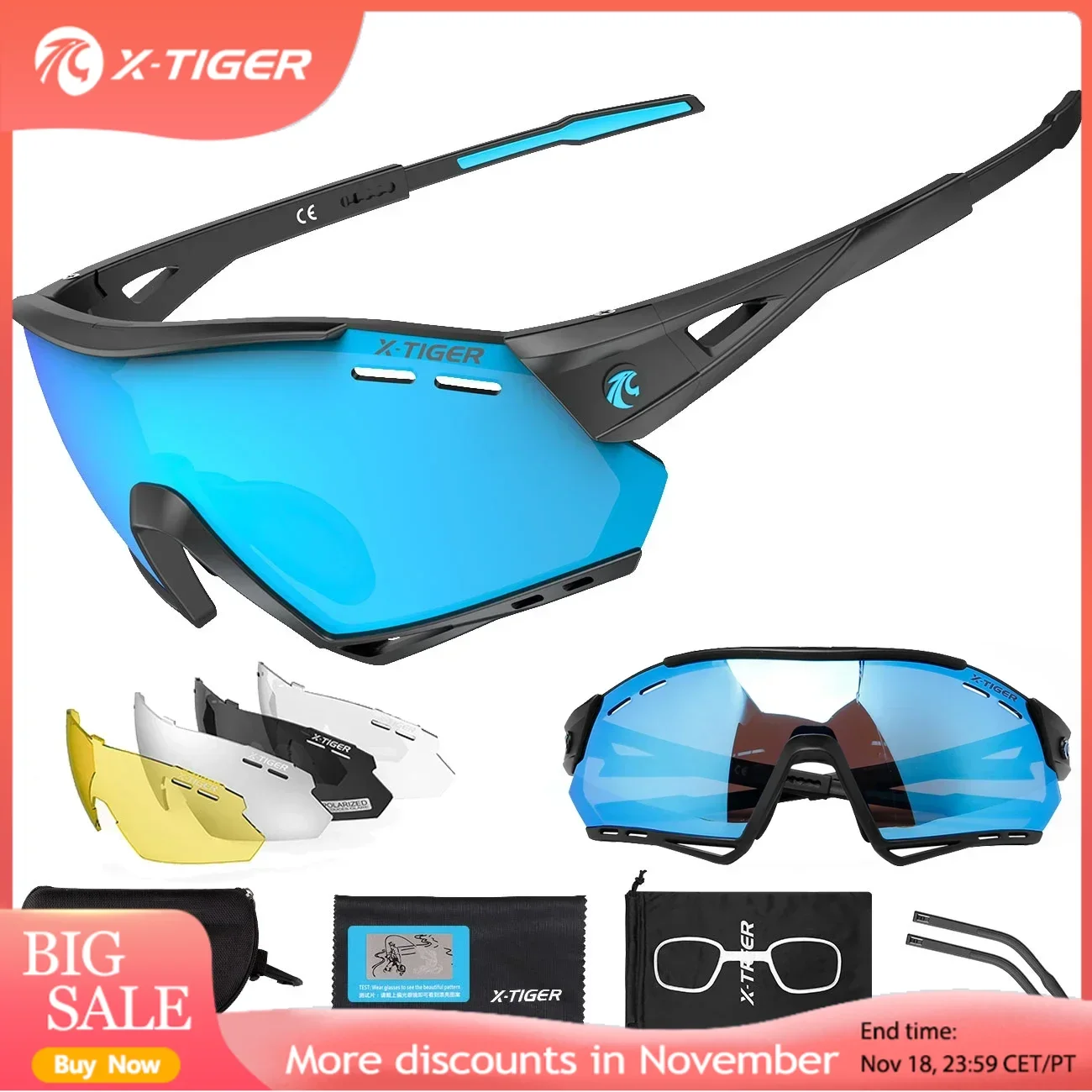 X-TIGER New Cycling Glasses MTB Bike Protection Eyewear Running Fishing Sports Men Women 5 Lens Polarized Bicycle Sunglasses