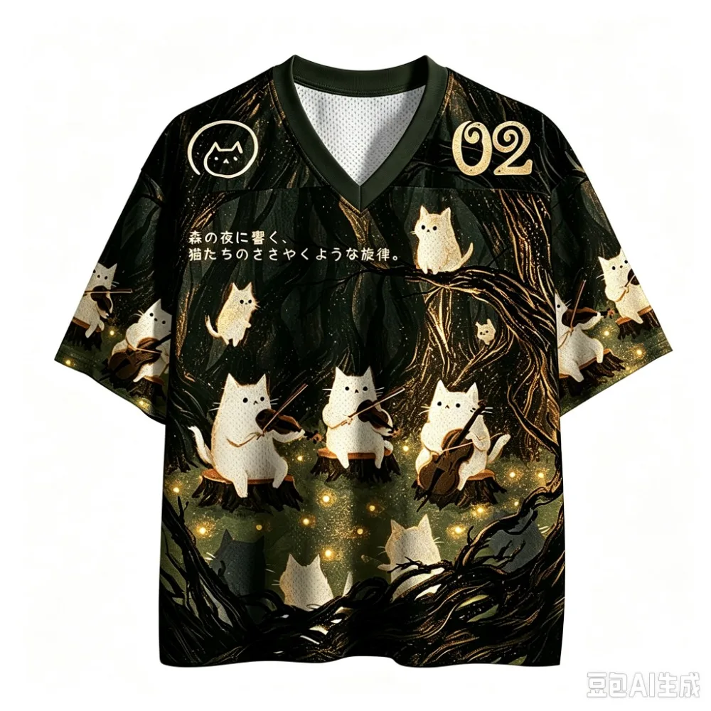 3D-Druck mit Waldkatzenmuster, schnelltrocknendes, atmungsaktives Sport-T-Shirt für Herren mit V-Ausschnitt, Übergröße, Outdoor, Street, Casual, Y2K, Eltern-Kind-Kleidung – Detail 6