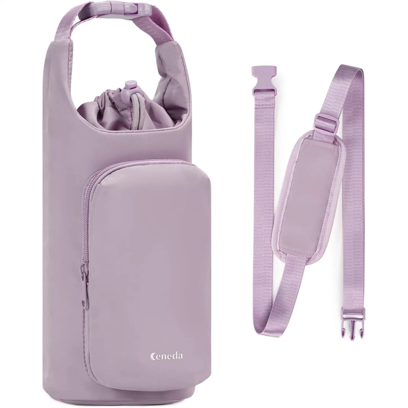 

Insulated Water Bottle Carrier Bag with Phone Pocket for 32oz 40oz Tumblers, Adjustable Shoulder Strap Sling, Drawstring Closure