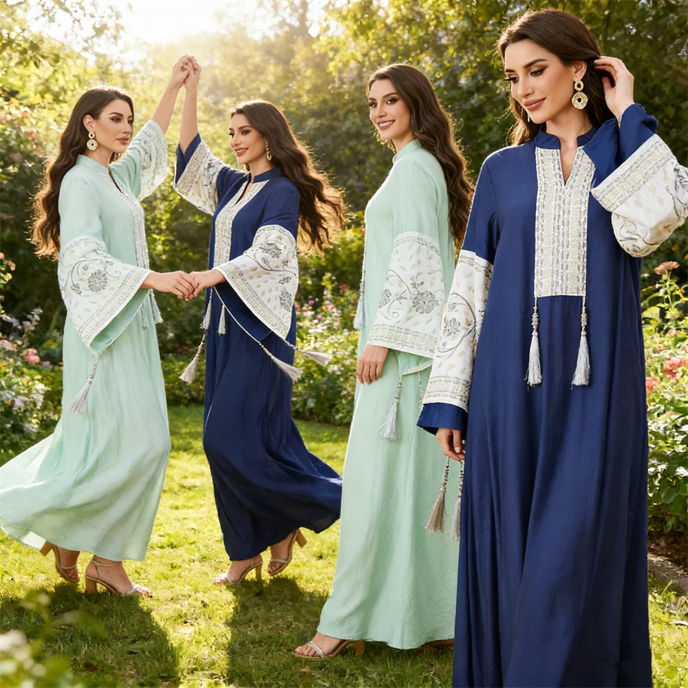 

Dubai Abayas Embroidery Kaftan Muslim Dress for Women Eid Ramadan Islam Jalabiya Tassel Kebaya Caftan Marocain Femme Robe 2026