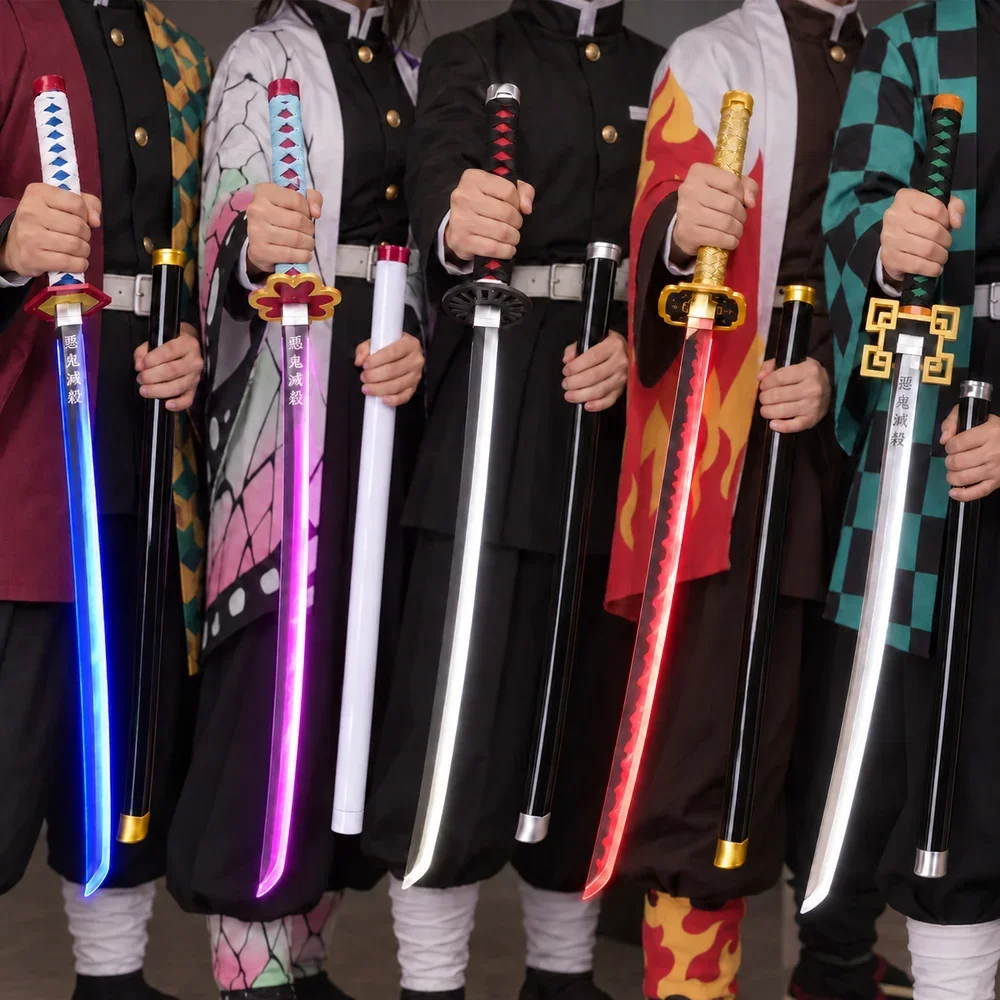 Demon Slayer 104cm LED Luminous Katana Cosplay Sword Anime Character Costume Prop Light Up Display Toy Blade Scabbard Accessory