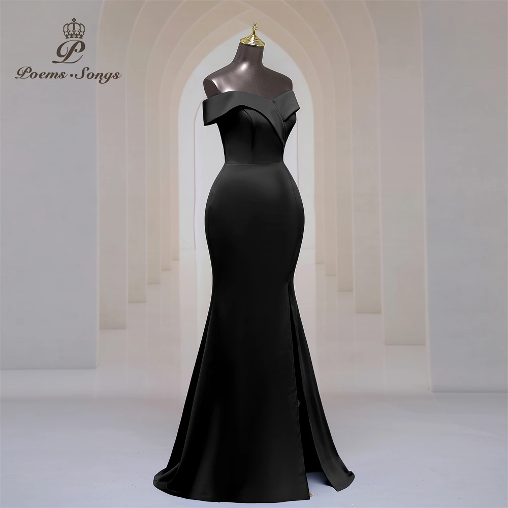 Elegant black boat neck party dresses for women evening dresses side slits prom dress mermaid formal dresses gala special events