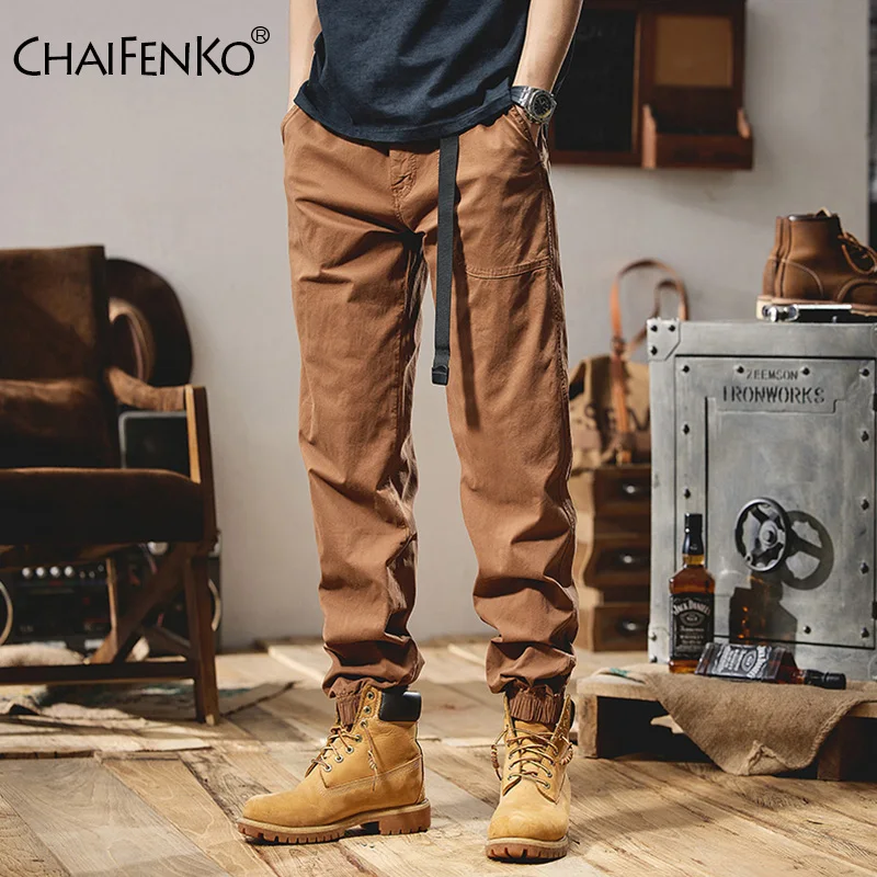 

New Men Fashion Big Pocket Cargo Pants Autumn Winter Retro Simplicity Sweat Pants Outdoor Comfort Solid Casual Jogger Pants Men