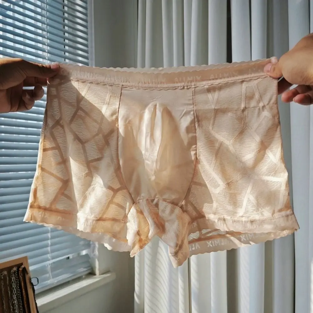 

Creative Low Waist Men Boxer Briefs Ice Silk Underpants Lace Shorts Boxers Mesh Thin Quick Dry Underwear for Men Daily