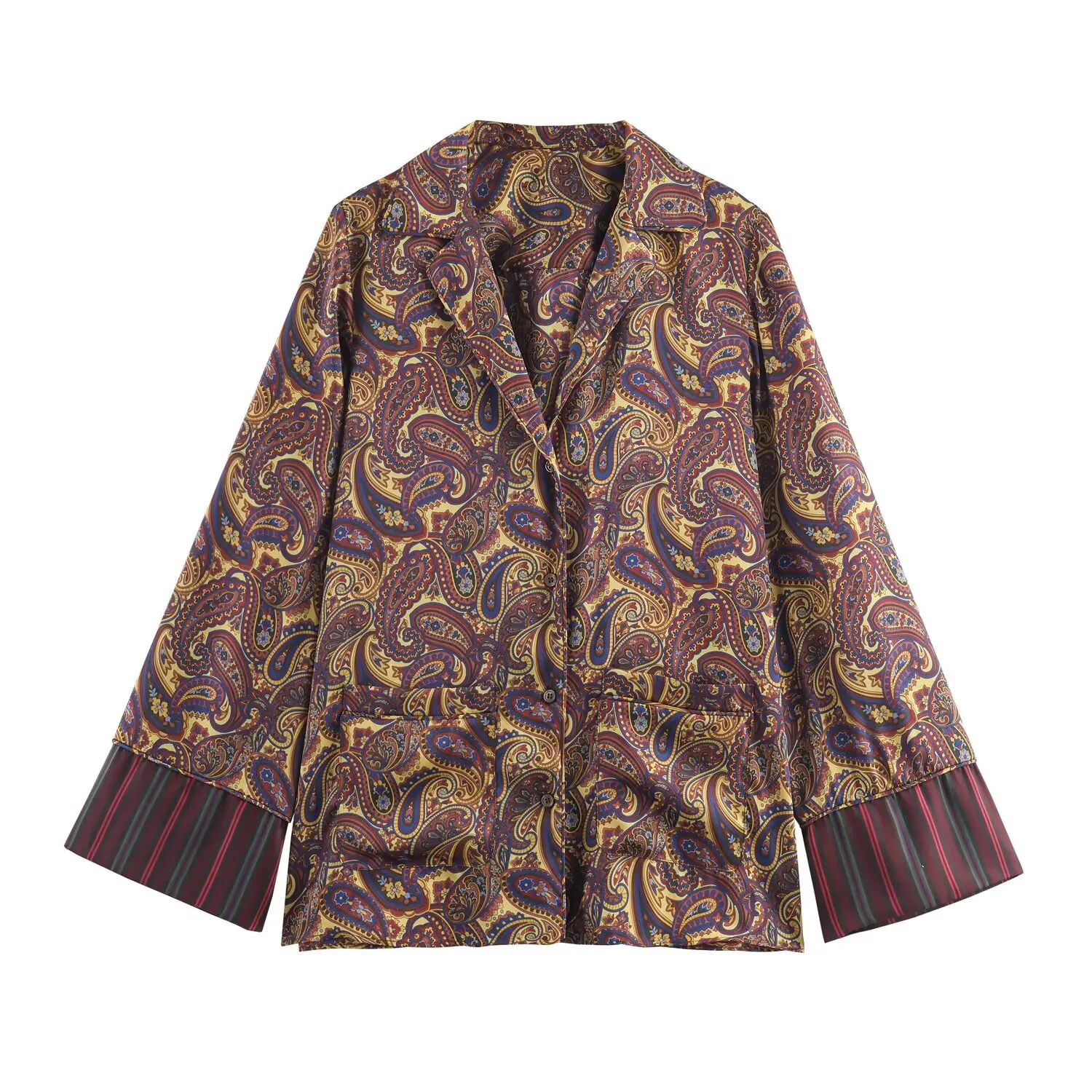 

2025 Новая модная рубашка с принтом пейсли и завязками спереди, рубашка с принтом пейсли, осенняя женская элегантная рубашка с узором пейсли