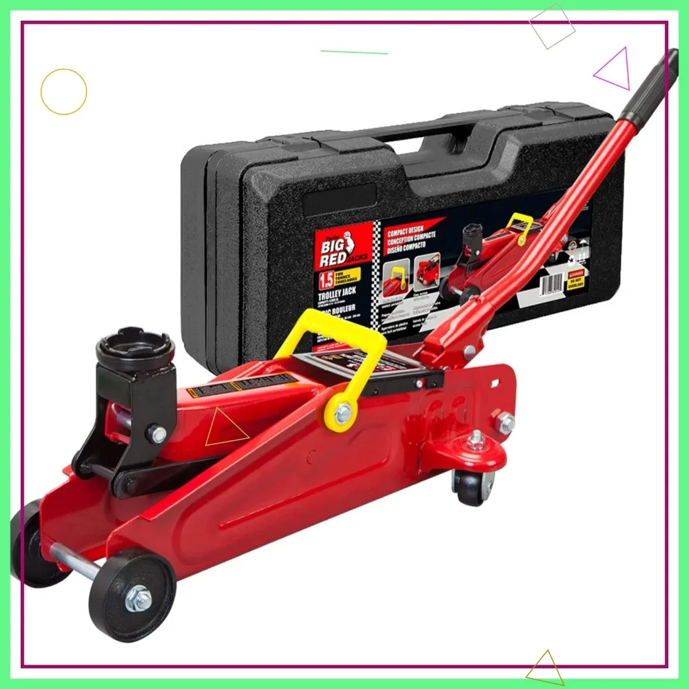 مقبس أرضية بعجلات هيدروليكي سعة 1.5 طن مع حقيبة حمل، سعة 3000 رطل، أحمر - سهل التخزين وقدرة على سلسة #1