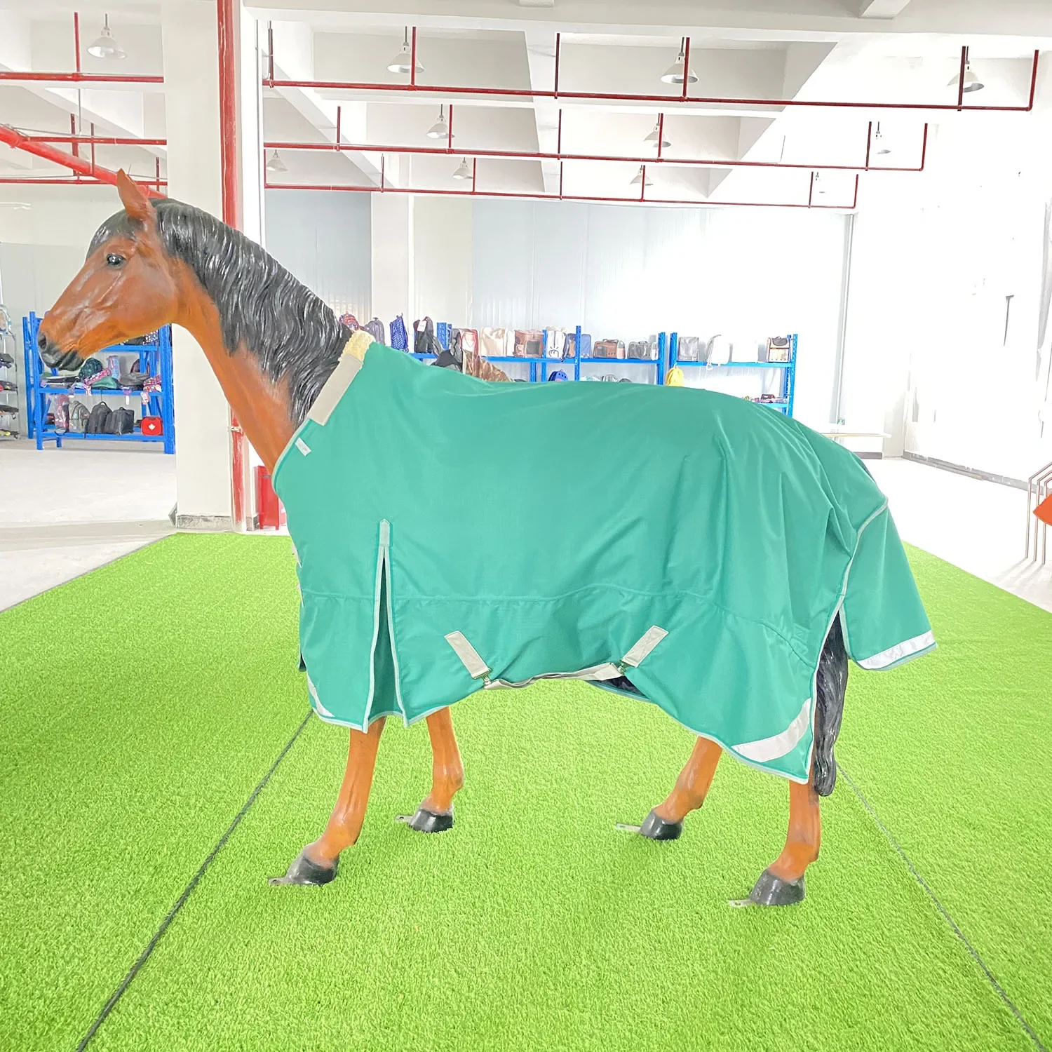 High Quality 1200D Ripstop Breathable Horse Blanket Sheet Waterproof Green Turnout Horse Rug with Full detachable neck