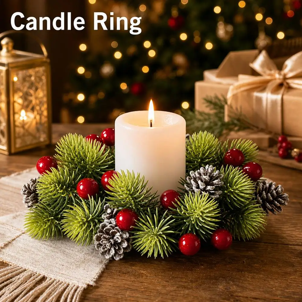 Christmas Candle Wreath Artificial Artificial Christmas Decoration Wreath Candle Holder Multifunctional Dining Table Centerpiece