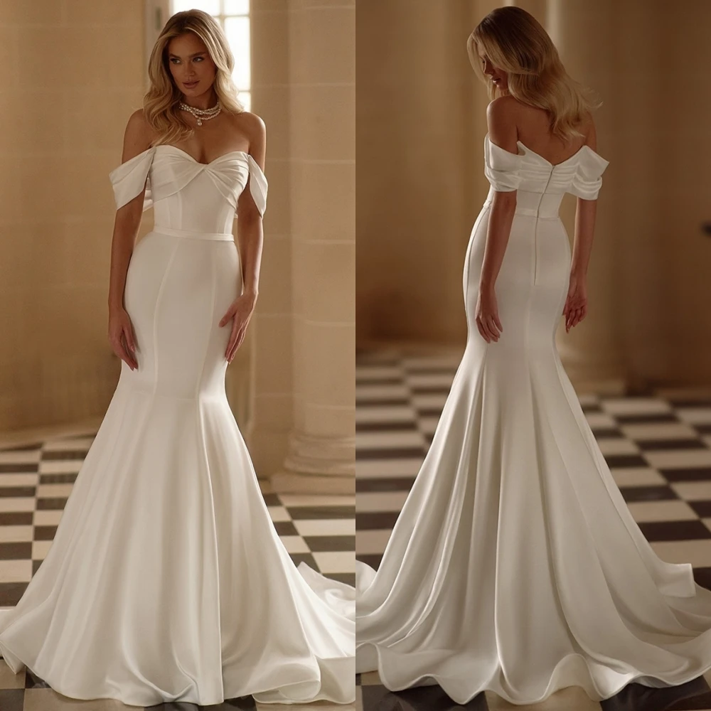 Customized Modern Satin Strapless Evening Dress Classic Mermaid Prom Dresses Temperament Chapel Train Special Occasion Gowns