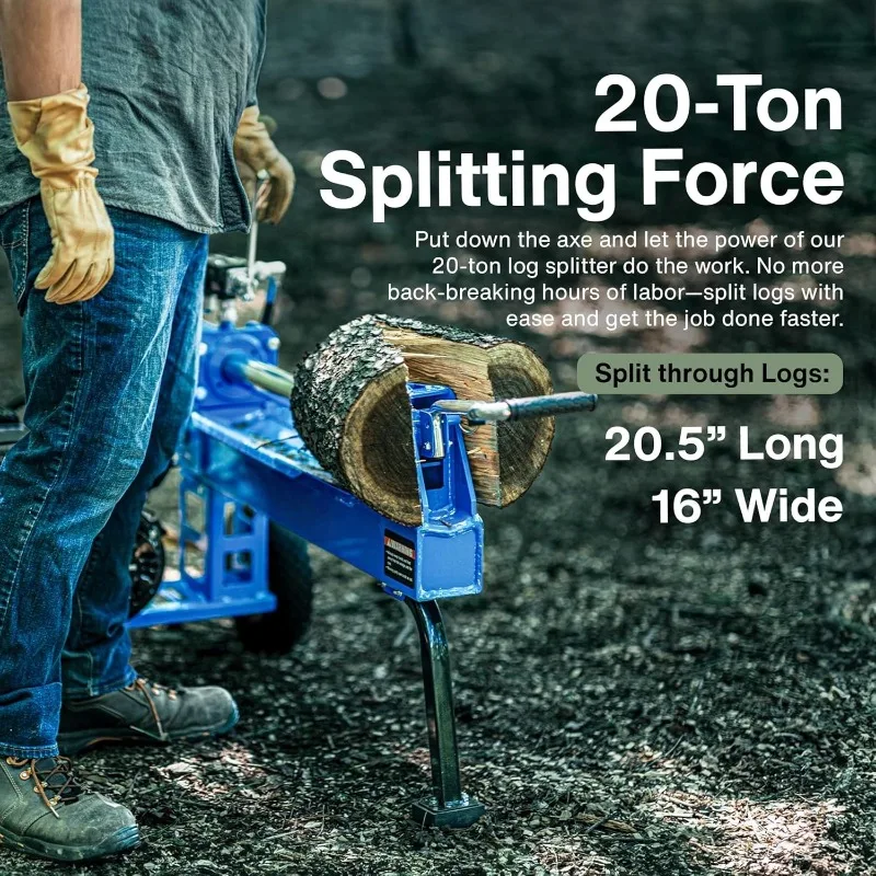 Log Splitter Portable 20 Ton Rapid Auto Return Ram System Bucher Gear Pump 7HP Engine Horizontal Full Beam