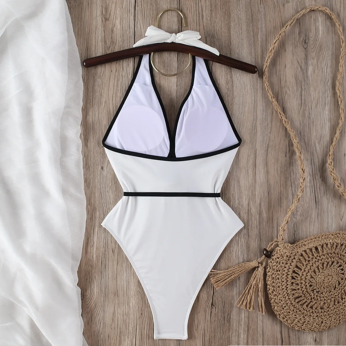 2025 New Halter Bandage Swimwear Women Swimsuit Bathing Suit Beachwear Monokini Female Swimming Suits Floral One Piece Swimsuit