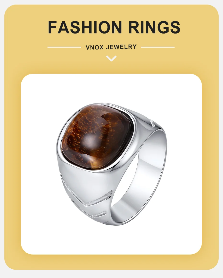 Vnox Herren Edelstahl Quadratischer Tigerauge-Stein Siegelring, Punk-Stil Geometrischer Statement-Ring für Party Hochzeit Geschenke – Detail 2