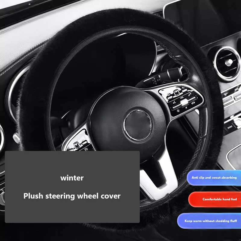 

Winter Warm Steering Wheel Cover Soft Plush Steer Cover Flexible Anti Slip Full-Wrapped Steering Protector For 37-39cm