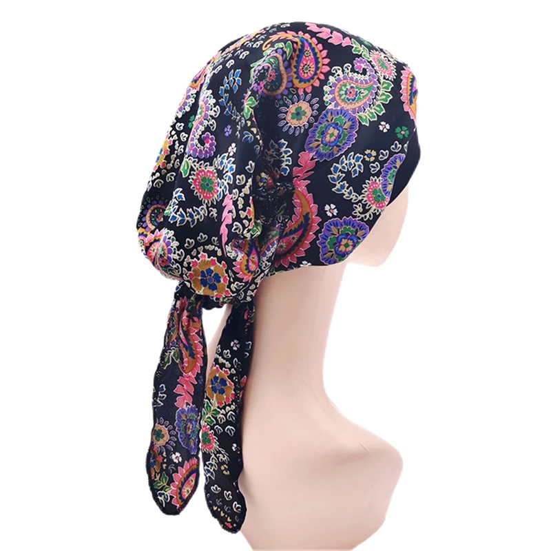 Lente Womens Moslim Hijab Kanker Chemo Print Hoed Tulband Cap Cover Haaruitval Hoofd Sjaal Wrap Pre-Gebonden Hoofddeksels strech Bandana